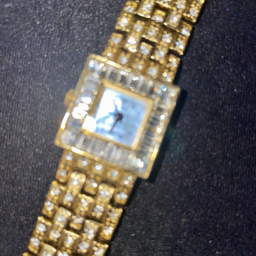 Gold Tone Diamond Encrusted Bling Watch - Picture 7 of 9